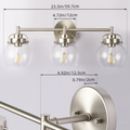3-Light Bathroom Lighting Fixtures Over Mirror With Globe Clear Glass Shade,23.5 Inch,E26 Sockets,Modern Contemporary Bath Light Fixture For Over Sink,Kitchen Wall,Brushed Nickel (Bulbs Not Included)