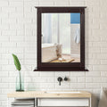 Gymax Bathroom Wall-Mounted Mirror W/Shelf Vanity Makeup Mirror Multipurpose Brown