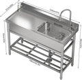 47 Inch Utility Sink With Faucet & Cold and Hot Water Pipes, Free Standing Sink for Kitchen Laundry Room Bathroom Restaurant Garage Garden Backyard, Stainless Steel Sink, Sink with Workbench