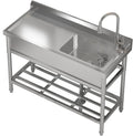 47 Inch Utility Sink With Faucet & Cold and Hot Water Pipes, Free Standing Sink for Kitchen Laundry Room Bathroom Restaurant Garage Garden Backyard, Stainless Steel Sink, Sink with Workbench