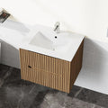 Goodyo 24" Wall-Mount Bathroom Vanity with White Basin Sink Floating Bathroom Cabinet in Walnut