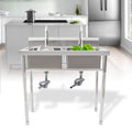 Aiqidi 2 Compartment Commercial Sinks Stainless Steel Freestanding Silver Kitchen Utility Sink w/Faucet 35.8"x21.3"x40"