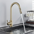 Senlesen Brushed Gold Kitchen Faucet Pull Out Sprayer Sink Mixer Tap