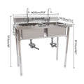 Aiqidi 2 Compartment Commercial Sinks Stainless Steel Freestanding Silver Kitchen Utility Sink w/Faucet 35.8"x21.3"x40"
