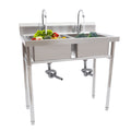 Aiqidi 2 Compartment Commercial Sinks Stainless Steel Freestanding Silver Kitchen Utility Sink w/Faucet 35.8"x21.3"x40"