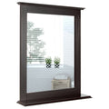Gymax Bathroom Wall-Mounted Mirror W/Shelf Vanity Makeup Mirror Multipurpose Brown