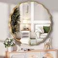 TEWLOSS Round Mirrors Wall Mirror 24" Wavy Mirror for Bathroom Gold Aluminum Alloy Framed