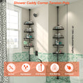 Yeyebest Corner Shower Tension Pole, Non-dirlled Metal Shower Pole with 4 Plastic Baskets, Black, 39"-125"