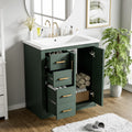 30 Inch Bathroom Vanity with Ceramic Sink Combo, Solid Wood Frame Bathroom Storage Cabinet, Freestanding Vanity Set with 3 Drawers and Soft Closing Doors, Green