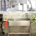 47 Inch Utility Sink With Faucet & Cold and Hot Water Pipes, Free Standing Sink for Kitchen Laundry Room Bathroom Restaurant Garage Garden Backyard, Stainless Steel Sink, Sink with Workbench