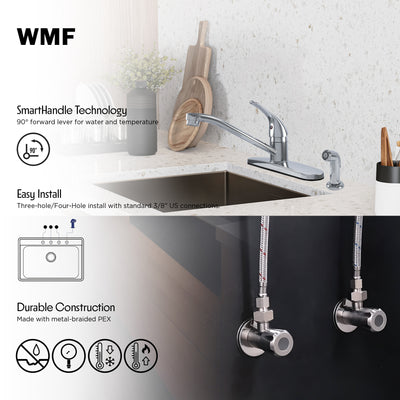 WMF-8348Z-CP - Hybrid Metal Deck Kitchen Sink Faucet Single Handle, Ceramic Cartridge with Side Spray