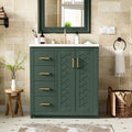 30 Inch Bathroom Vanity with Ceramic Sink Combo, Solid Wood Frame Bathroom Storage Cabinet, Freestanding Vanity Set with 3 Drawers and Soft Closing Doors, Green