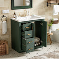 30 Inch Bathroom Vanity with Ceramic Sink Combo, Solid Wood Frame Bathroom Storage Cabinet, Freestanding Vanity Set with 3 Drawers and Soft Closing Doors, Green