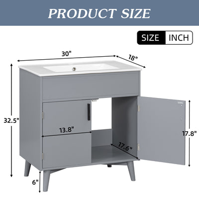 Bathroom Storage Cabinet with Sink, Bathroom vanity Set with Anti-Scratch Floor Mat, Combo Cabinet with 2 Cabinet Door