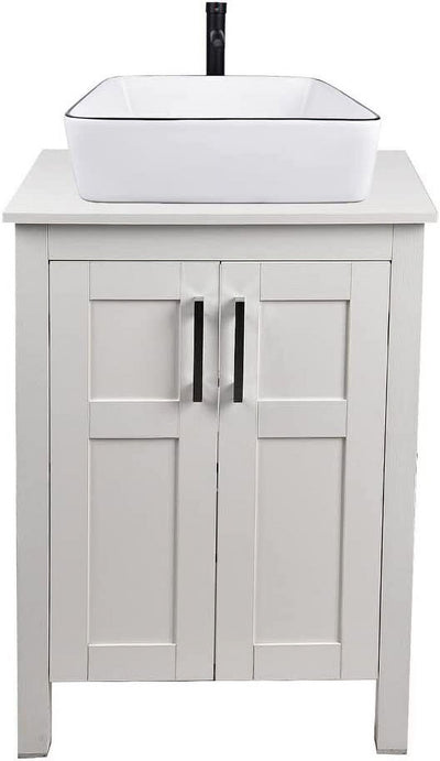 FULLWATT 24" Bathroom Wood Vanity Cabinet Storage Counter-top Vessel Sink Pop Up Combo