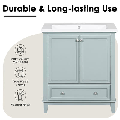 EUROCO 30" Bathroom Vanity Base Only,Bathroom Vanity Without Top Sink, Modern Freestanding Bathroom Storage Cabinet with Doors and Drawer,Solid Wood Frame,Green