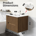 Goodyo 24" Wall-Mount Bathroom Vanity with White Basin Sink Floating Bathroom Cabinet in Walnut