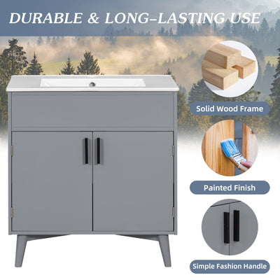 Bathroom Storage Cabinet with Sink, Bathroom vanity Set with Anti-Scratch Floor Mat, Combo Cabinet with 2 Cabinet Door